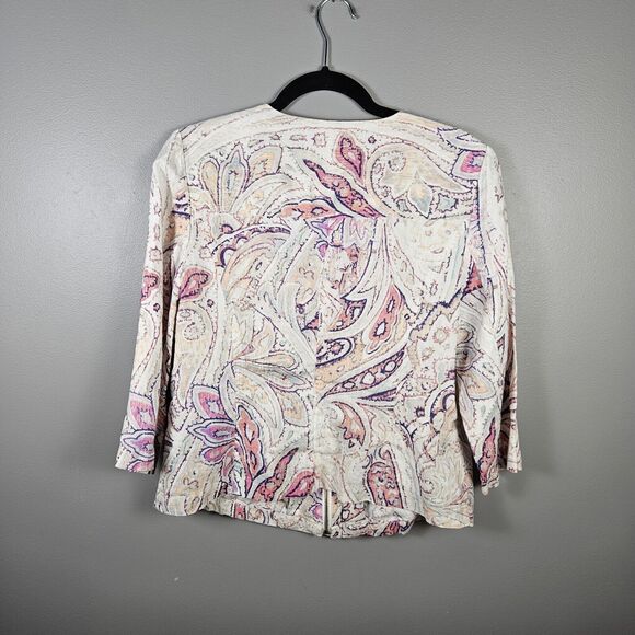 Chico's Linen Jacket Paisley Multi-Print Style 3/4 Sleeve Women's Size 1 Medium - Picture 2 of 6